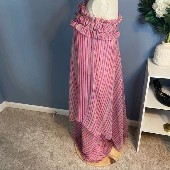 Albert Capraro Pink Striped 70s Strapless Maxi Dress - Picture 8 of 11
